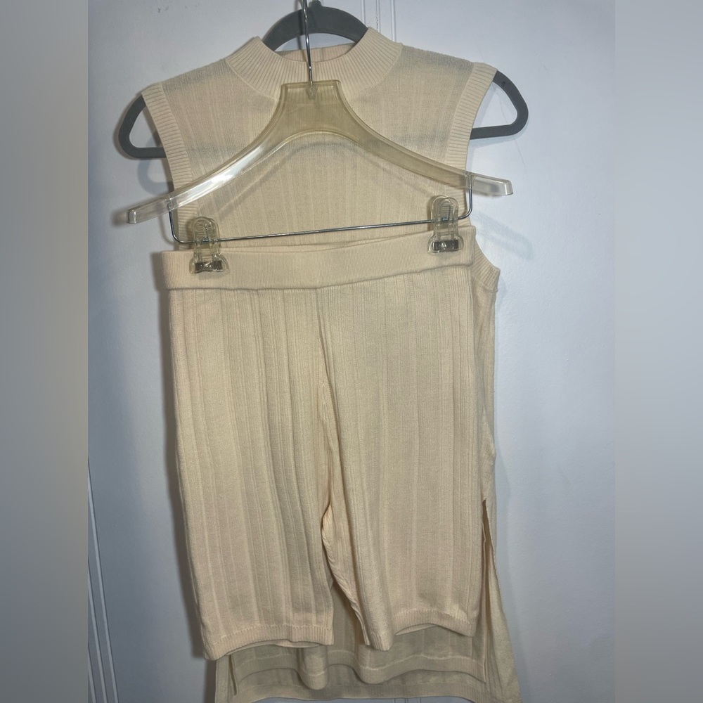 Elegant Cream Sleeveless Two Piece Set